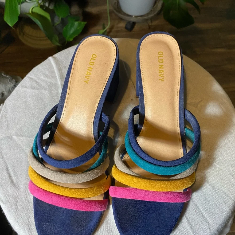 Rainbow Summer low heel sandals open toe mule kitten heel chunky heel - Picture 3 of 6